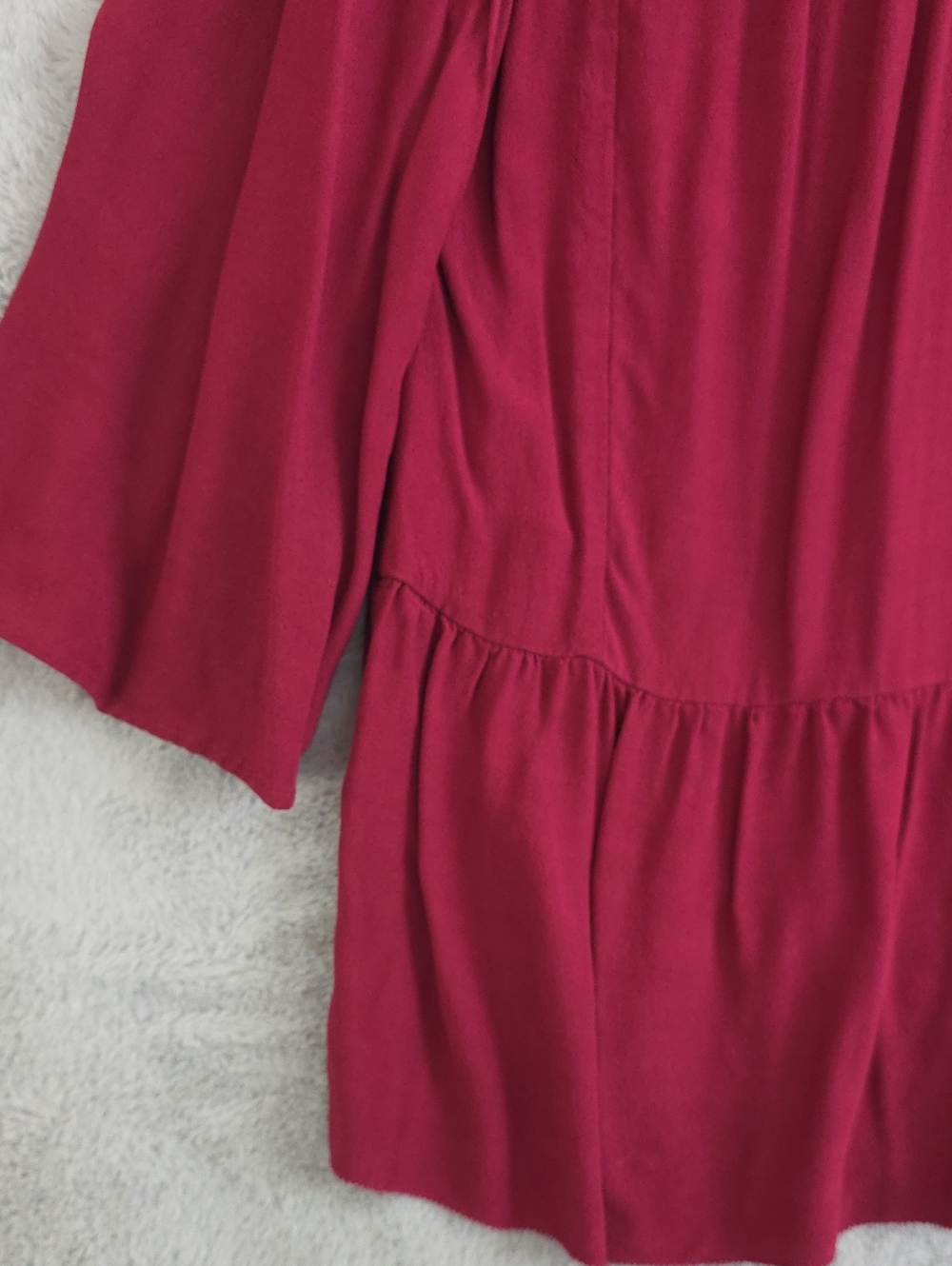 ba&sh Burgundy Peplum Blouse Size 2 Bell Sleeve V-Neck Boho Top - Picture 7 of 9